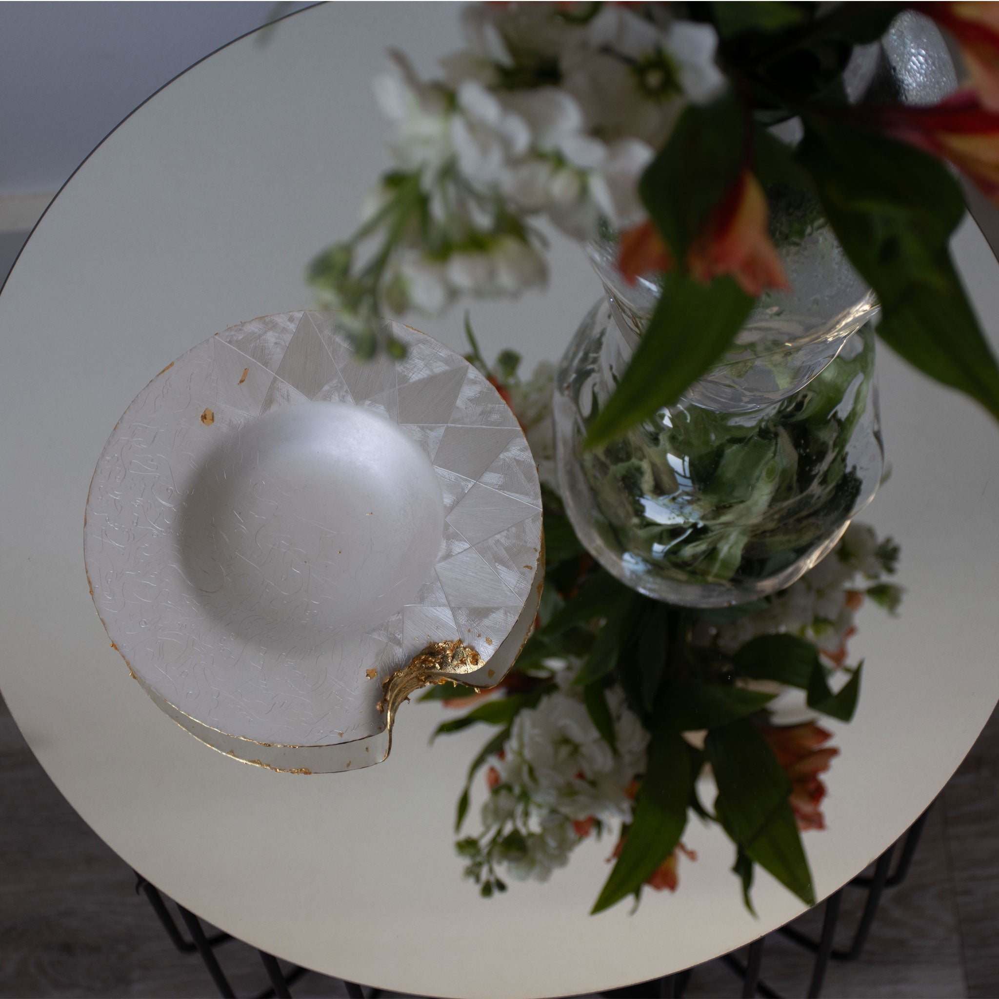 The Golden Whisper I Silver Dish with Gold Leaf